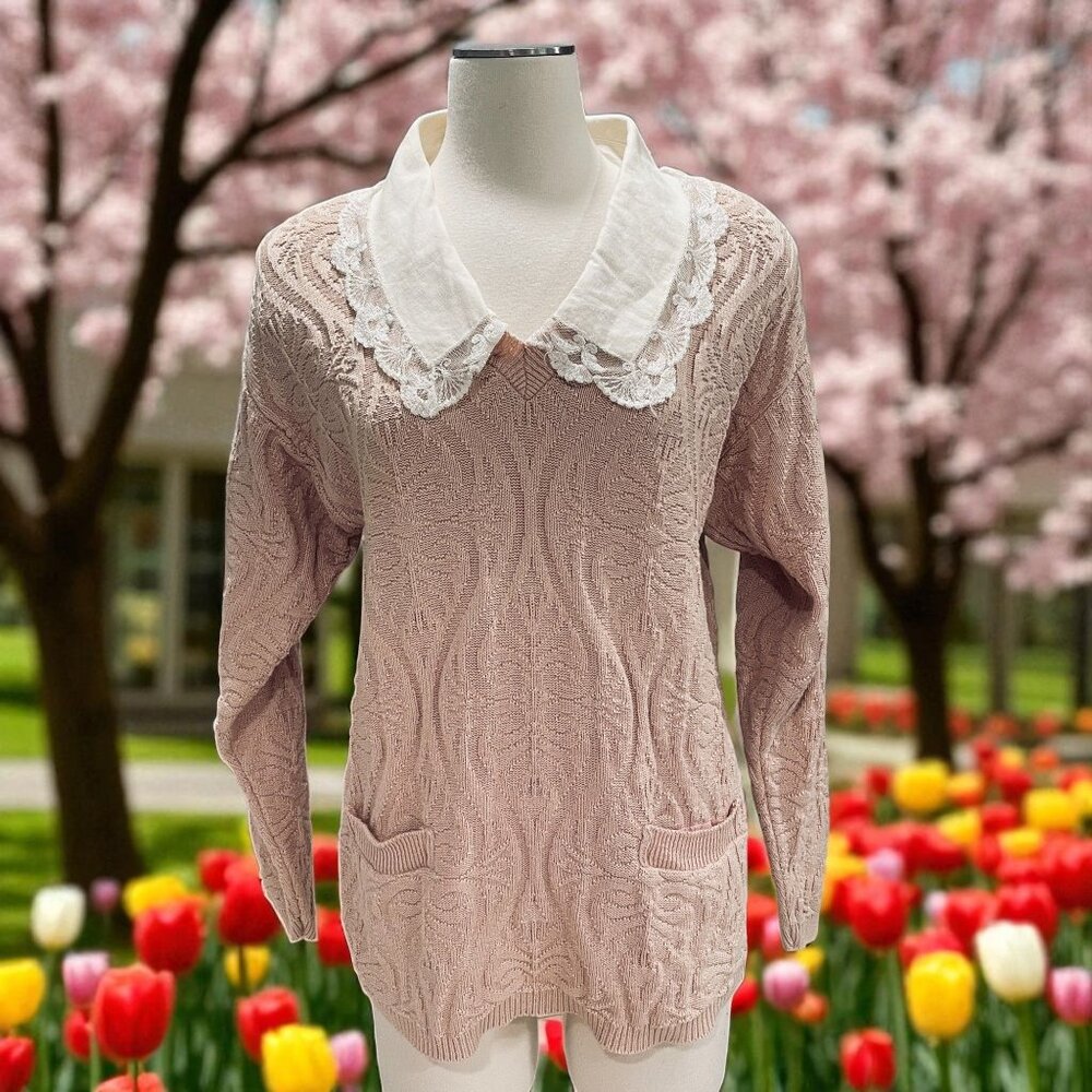 Vintage Marisa Christina Knit Sweater Removable Lace Peter Pan Collar‎ Preppy